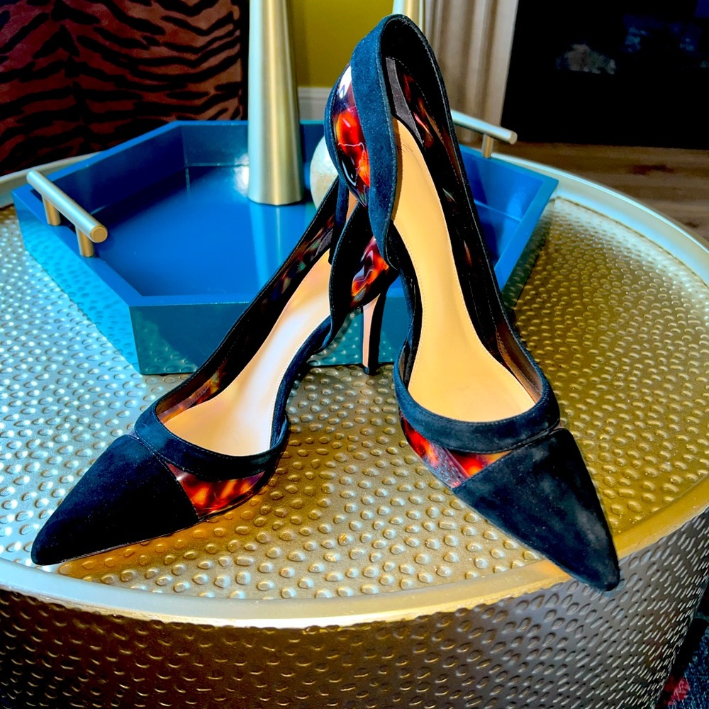 ALEXANDRE BIRMAN Women's Black Wavve 85 Tortoiseshell-print Pvc And Suede Pumps